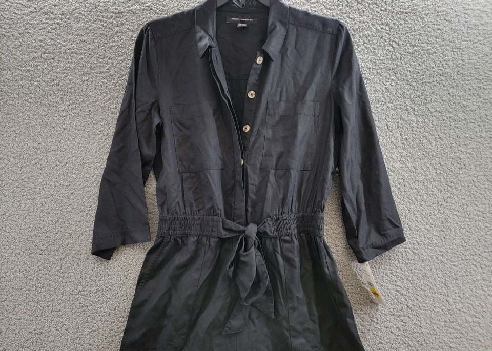 Mono cargo con botones French Connection Elkie para mujer S negro manga cuarto Foto 3 de 4