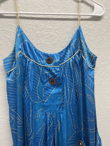 Diane Von Furstenburg Blue leaf shimmery silk slip dress size 6 - Picture 5 of 7