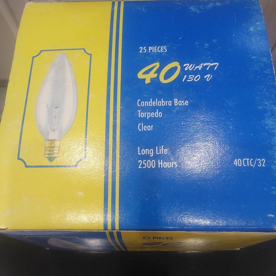 25 new Bulbrite chandelier bulb WA77. 40 Watt torpedo Tip Candelabra Base clear - Image 3 of 4