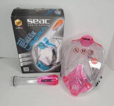 SEAC Libera Full Face Snorkeling Mask Size S/M, Pink, Clear, Fog Free 180°View