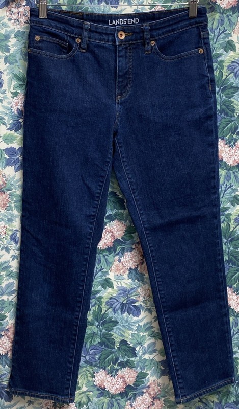 Lands' End Blue Mid Rise Crop Jeans Med/Dark Wash Size 4 EUC!