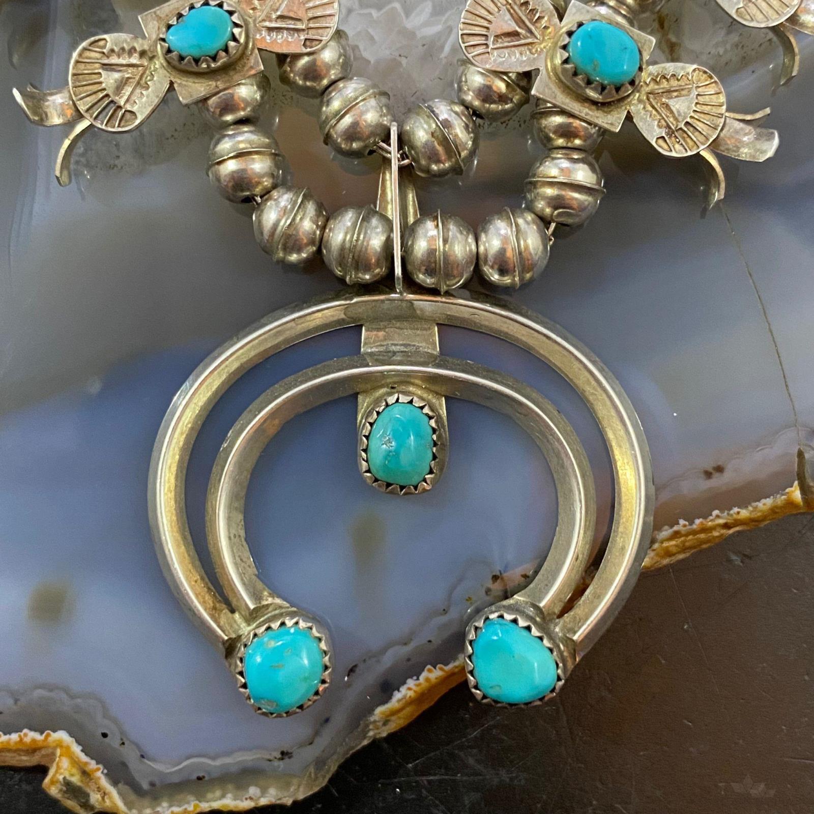Doris Smallcanyon Vintage Silver Kingman Turquoise Squash Blossom Necklace eBay