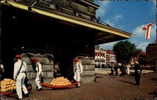 Cheese Market Alkmaar Netherlands vintage postcard s915