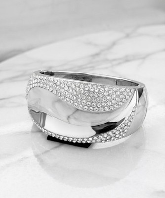 Silver -Tone Cuff Bracelet with Embedded Rhinestones