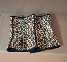 Leopard Print Latex Waist Cincher Corset Hook Eye Strapless Women s M