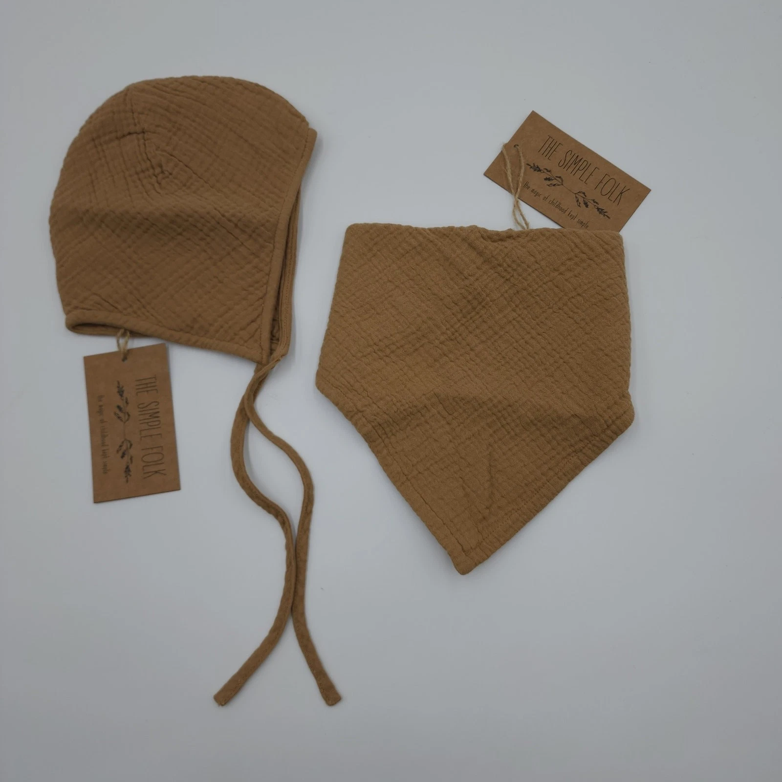 The Simple Folk Bundle of Garden Bonnet and Muslin Bandana Camel 18/24 Months