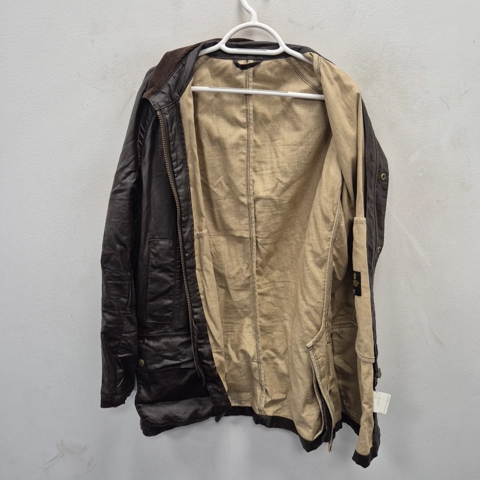 Barbour SMU Rambler Coated Linen Biker Brown Country Farm Coat Jacket Size Large - Image 3 of 4