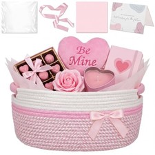 Valentines Woven Basket with Gift Bags and Ribbons, 1 Count Pack of 1 Pink