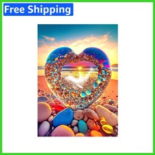 Colorful 5D Diamond Art Kit - Heart Design for Beginners, 12 x 16 Inch Canvas