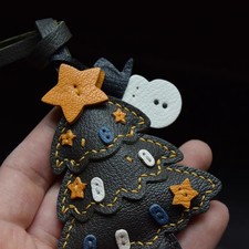 Real Leather Christmas Tree Bag Charm Pendant Keychain Handmade Handbag Accessor
