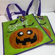 Halloween Tote Reusable Trick or Treat Bag 2 Pcs Pumpkin 13in X 12in New