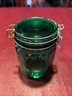 Vintage Emerald Green Glass Canister Jar 12 sides 5 3/4 in Wire Bale Closure — photo 3