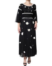 Dolce & Gabbana Black Silk Daisy A-line Long Maxi Women's Dress Authentic