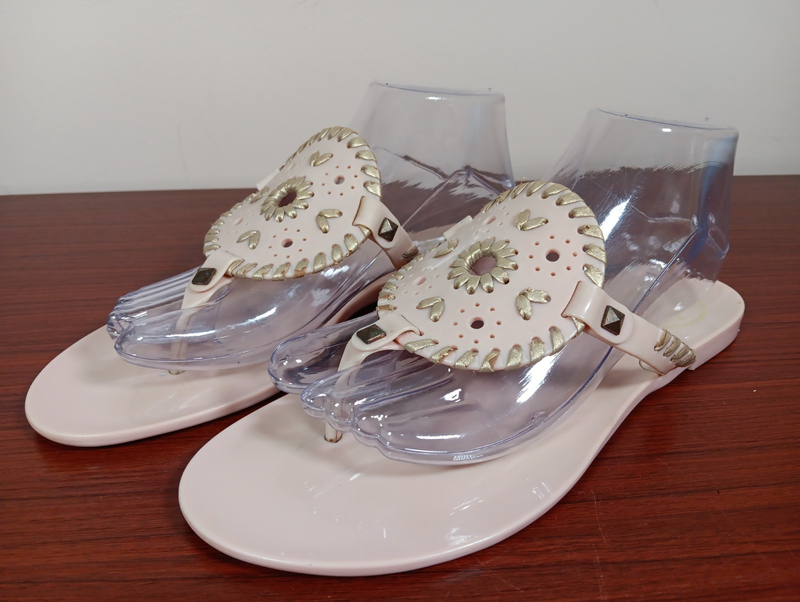 Jack Rogers Georgica Sandal Size 9 Blush Pink Gold Jelly Thong Flip Flop