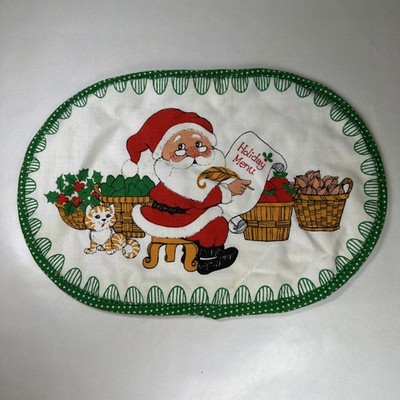 Vintage Santa  Holiday Menu  Hot Pad Retro Christmas Kitchen Trivet.