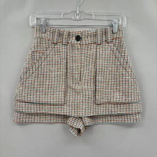 Maje Shorts Womens 36 Blue Beige Tweed Houndstooth High Waist Made in France
