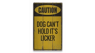 Funny Caution Dog Vintage Distressed Sign, Personalized Wood Sign