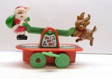 Vintage 90's Christmas Santa Claus Rudolph Reindeer See-Saw Wind-Up Toy WORKS