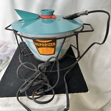 Early 1950s Fire King Blue Gazelle Saxony Humidifier / Mixing Bowl with Stand
