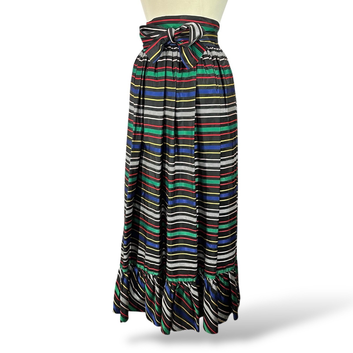 Vtg Maxi Skirt Wrap Belt Striped Rainbow Ellen Tracy XS/S 70s