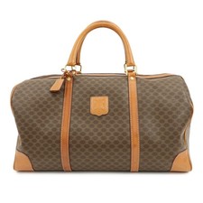 CELINE Macadam PVC Coated Canvas Leather Boston Bag Hand Bag Brown Auth Used F/S