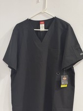 dickies Men Black V Neck Scrub Top, Size Tall M