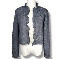 Carlisle Gingham Rose Ruffle Jacket Womens 0 Black Old Money Quiet Luxury Preppy