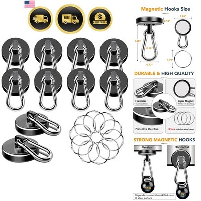 Magnetic Hooks Heavy Duty, 110LBS+ Strong Neodymium Magnets with Swivel Carab...