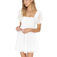 Show Me Your Mumu White Babydoll Mini Dress Gingham Smitten Puff Sleeve Large L