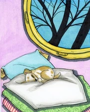 1 small Original  surreal dog "Now I am safe"  painting!!