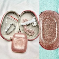 Pink Glitter Silicone Ear Bud Case with Carrying Case and Ear Bud Cover
