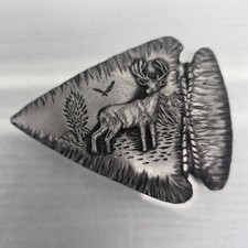 Vintage Pewter Arrow Head 3" Belt Buckle Deer Buck Landscape USA Made No. 9040