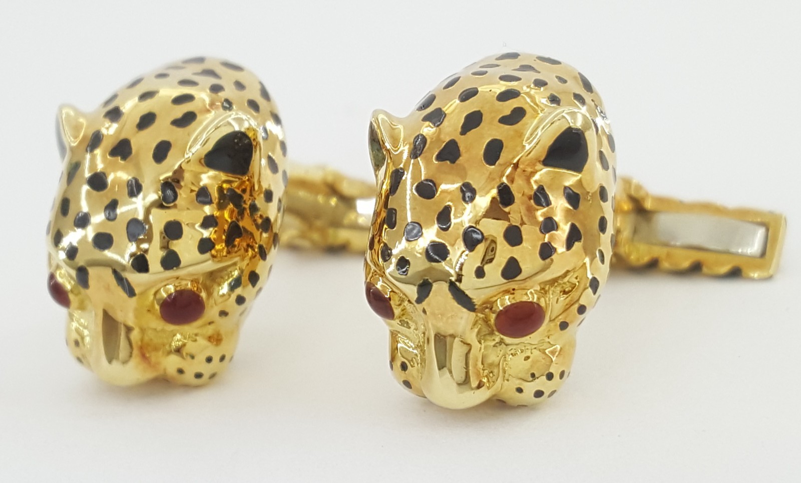 David Webb Ruby & Enamel Leopard Cufflinks 18k Ye… - image 10