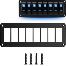 Switch Panel, 8 Gang Rocker Toggle Aluminum Housing Bracket for Car... 