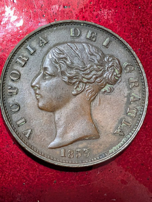 1853 ENGLAND GREAT BRITAIN UK  HALF PENNY VICTORIA MAYBE CLEANED COIN #377