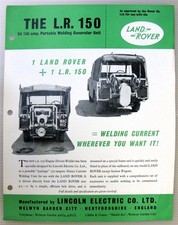 LAND ROVER LR 150 Portable Welding Generator Car Accessory Sales Sheet