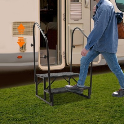 2 Step RV Stairs, Hot Tub Steps, Outdoor Spa Step Ladder with Handrail,Portable