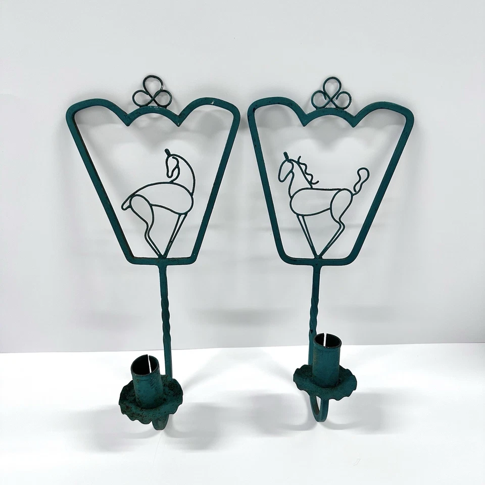 "Par de apliques de pared vintage de hierro forjado para velas de caballo decoración occidental rústica 13,25""" Foto 2 de 4