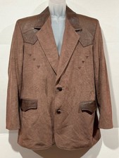 Vtg Pioneer Wear Embossed Leather Trim Jacket Western Rockabilly Cowboy Mens 48L