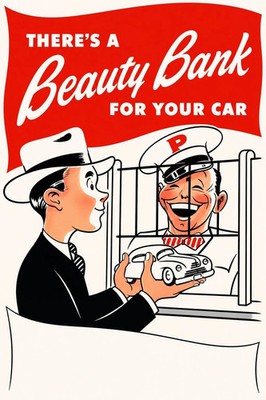 Beauty Bank for Your Car Retro Cartoon Automotive Advertising Poster 24x36