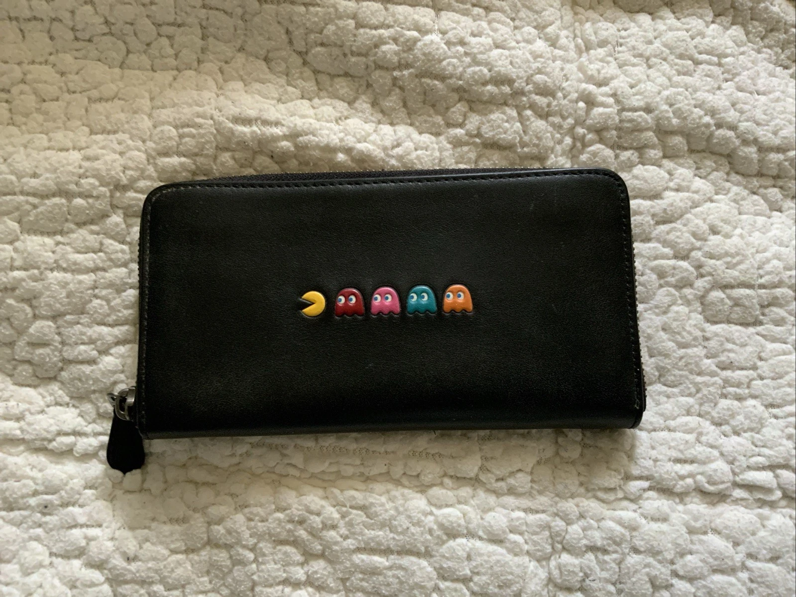 Nuovo Autentico Portafoglio Coach Nero Pacman Pelle di Vitello Zip around Edizione Limitata