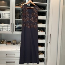 Tory Burch Womens Sleeveless Navy Blue Long Maxi Dress Beaded V Neck Size 6