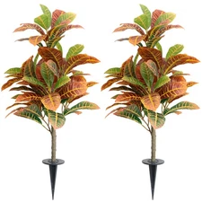 35inch Artificial Croton Plant with Ground Spike, 2 Pack Artificial Plants Ou...