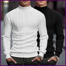 Men's Knitted High Collar Sweater Casual Vintage Twist Knitwear Sweater Tops.