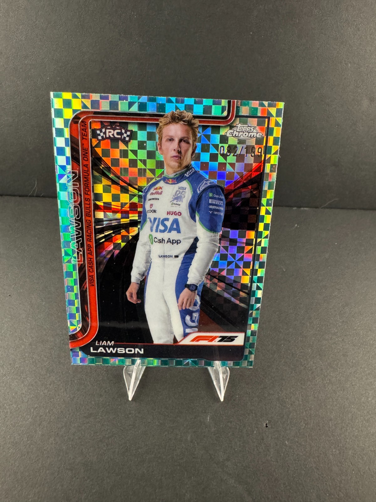 Liam Lawson Rookie 2025 Topps Chrome Formula 1 F1 #11 Aqua Checker 82/199 RC