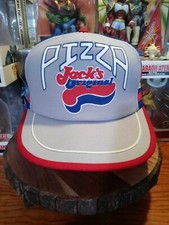Deadstock Vintage Jacks Pizza Three Stripe Hat Snapback Trucker Cap Made in USA