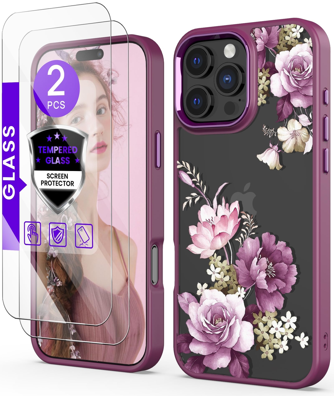 iPhone 16 Pro Max Case Crystal Clear Flower Slim Soft TPU Hard PC Rugged Cover-image