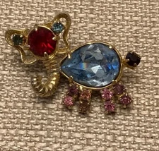 RARE By Gale Signed Glass Rhinestone Elephant Brooch Gold Tone HTF Mid Century