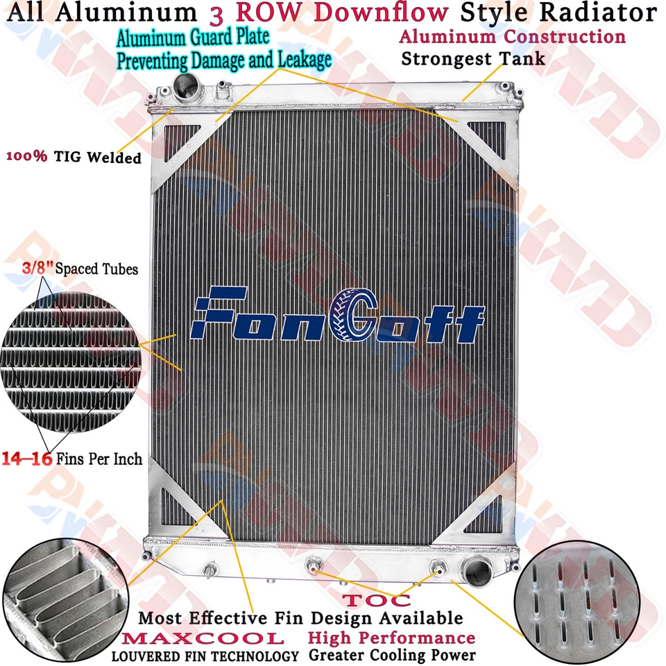 3 Row Aluminum Radiator For 2008-2017 Volvo VAH VNL VNM VHD / Mack CXU600 - Imagem 2 de 4