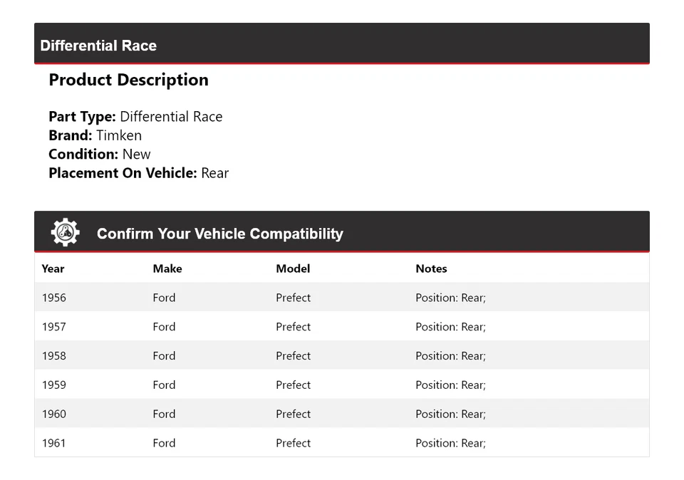 Para Ford Prefect 1956-1961 Diferencial Carrera Trasero Timken 1957 1958 1959 1960 Foto 2 de 4